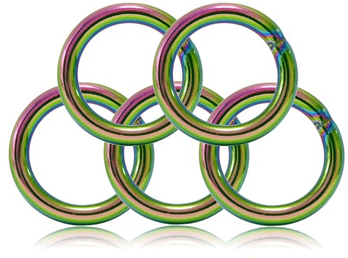 O - Ring aus Stahl 20mm, 5er Set, DIY Hunde-Leine/Hunde-Halsband, nichtrostend, Ideal mit Paracord 550, geschweißt, Farbe: Regenbogen/Rainbow