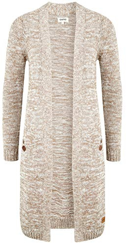 OXMO OXPhiletta Damen Lange Strickjacke Grobstrick Cardigan Longstrickjacke aufgesetzte Taschen 100% Baumwolle Regular fit, Größe:2XL, Farbe:Dune (795409)