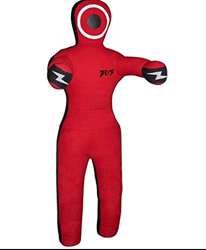 Zus Combat Mannequin d'entraînement / de lutte (debout), judo, jiu-jitsu brésilien, arts martiaux, lutte, Muay Thai, sac de frappe, entraînement de coups de pied et de fitness, vide (rouge, 5)