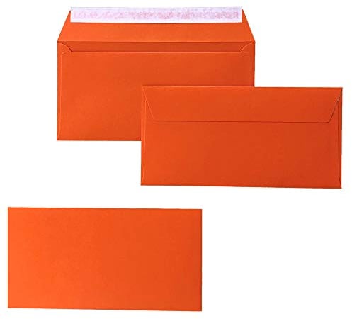 Paper24 DIN lang Briefumschläge, 110x220mm, 120g, gerade Lasche mit Haftklebung, ideal für Geburtstag, Weihnachten 1000x 22 Orange