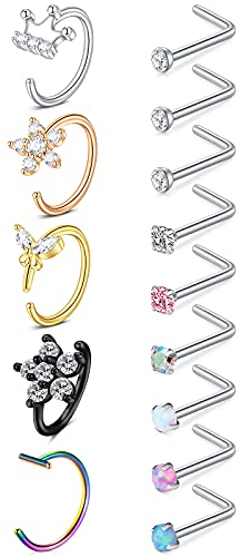 D.Bella 18g Nasenringe Nasenstecker Chirurgenstahl L Form Nasenpiercing Ohrstecker Schmuck für Frauen Herren