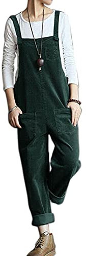 Chahuer Tuta da Donna in Velluto a Coste Arte Letteraria Salopette retrò Salopette Salopette con Tasca Frontale Verde M