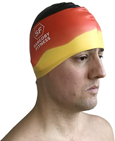 Sargoby Fitness Badekappe Deutschland in Standardgröße für Wettkampfschwimmer oder Freizeitschwimmer, die mehr Geschwindigkeit suchen Badekappe Schwarz USA Australien