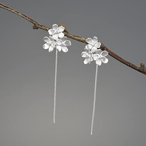 LOKILOKI Lange Hängende Elegante Vergissmeinnicht Blume Ohrringe Für Frauen 925 Sterling Silber Edlen Schmuck Trend Neu