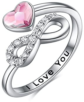 TOUPOP Infinity Rings - Anello da donna in argento Sterling 925, con scritta I Love You, con cristalli, regalo per donna, placcato oro bianco, regolabile, per ragazze e mamme