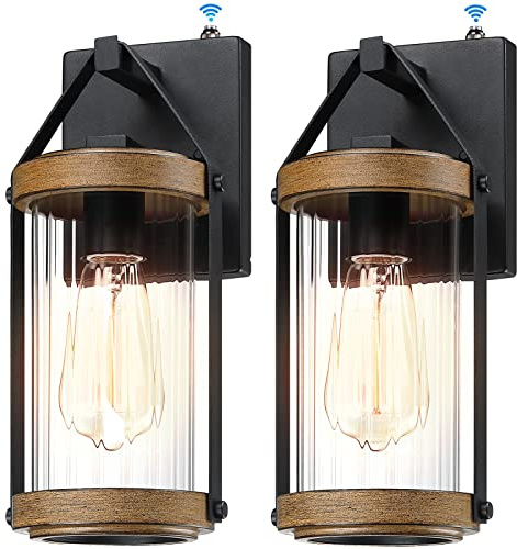 LONEDRUID 2 Pack Dusk to Dawn Sensor Outdoor Wall Lights with Wood Grain