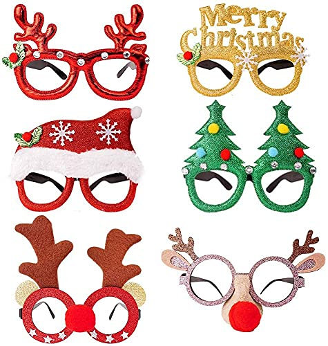 DERAYEE Weihnachtsbrille, 6 Stück Weihnachtsbrillen, Weihnachten Brille Rahmen für Deko Weihnachten