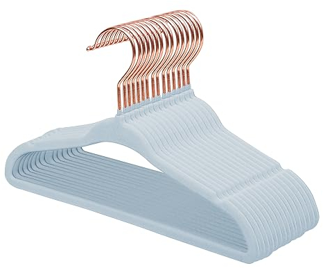 ManGotree Baby Samt Kleiderbügel mit Roségold-Haken, 28cm Kinder Größe, 360 Grad drehbar, Ultra dünn und kein Schlupf Design, 15 Pack (Blau)