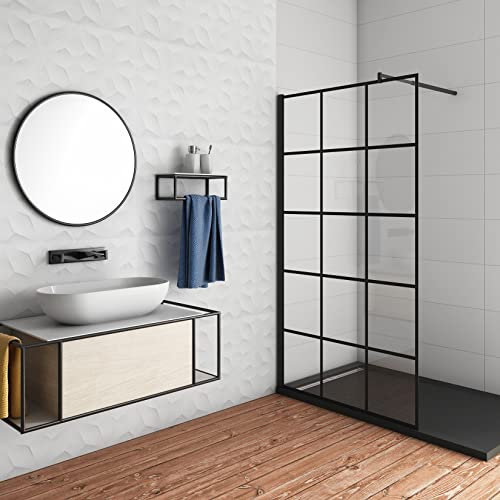 Aica Paroi De Douche Noire 140x200cm Paroi De Douche À L'italienne En 8mm Verre Coloré Avec Une Barre De Fixation extensible en cylindrique