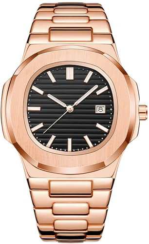 BARAMON Wrist Watches for Men, Nautilus Stainless Steel Quartz Movement Date Luxury Style Men's Luminous Hands Casual Business Watches