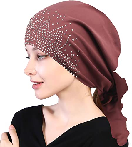 Kopftuch für Frauen Kopfbedeckung Damen Chemo Kopfbedeckung Im Voraus Gebunden Set Plissiert Headwrap Schals Gap Mütze Damen -Dunkelbraun