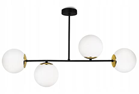 Light-Home Palermo Hängelampe - Deckenlampe für Wohnzimmer Schlafzimmer und Esszimmer- Pendelleuchte aus Metall und Glas - E14-4-Flammig - Schwarz und Gold