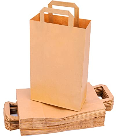 verpacking Papiertragetaschen mit Flachhenkel 36 x 22 x 10 cm Braun - Papiertüten Bio Papiertasche Kraftpapiertüten (250 Stück)