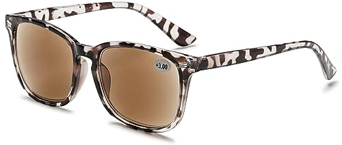 VEVESMUNDO Lesebrille mit Sonnenschutz Getönt Lesehilfe Sehhilfe Sonnenbrille Sonnenlesebrille mit sehstärke Damen Herren (+2.5, 1 Stück Grau Leopard Sonnenlesebrille)