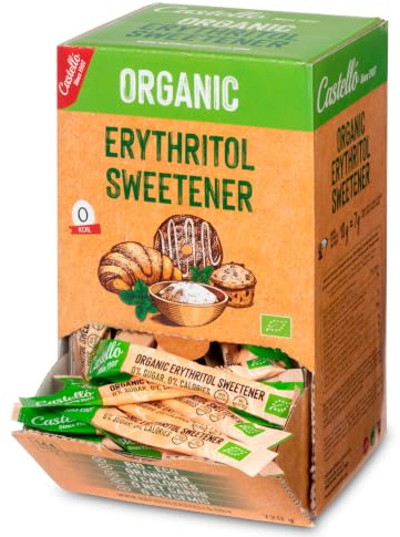 Castello Natürliches Erythrit Bio Organic, 144 Sticks à 5g, 720g | Zuckerersatz, Keto und Paleo, 0 Glykämischer Index, Kalorienfrei, 0 Netto-Kohlenhydrate