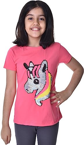 Einhorn2 Kinder Mädchen T-Shirt Bluse Kurzarm Pink1 122-128