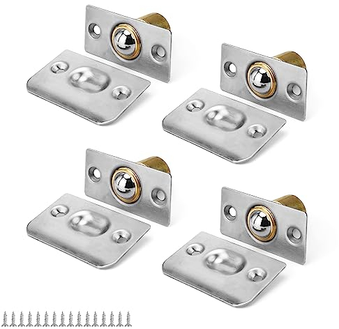 LERANXIN 4 Pack Ball Door Catch, Stainless Steel Roller Door Closer, Door Latch with Spring Roller Ball Latches, for Home Kitchen Closet Wardrobe Door Cabinet Cupboard (Silver)