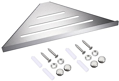 OLegei Mensola angolare per doccia in acciaio inox, mensola da parete triangolare, cestino porta oggetti per bagno, cucina (30 cm, argento)