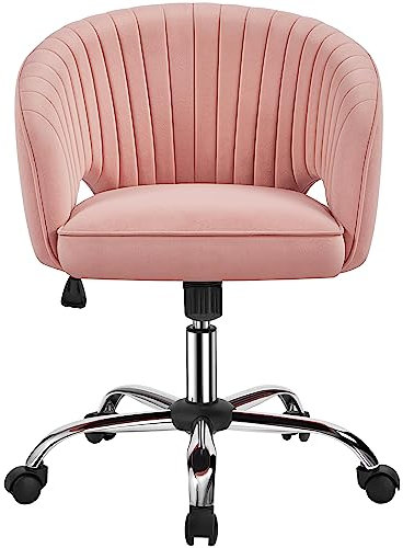 Abician Fauteuil d'ordinateur en Velours à roulettes avec Dossier Capitonné Arrondi Assise Réglable en Hauteur pour Salon Chambre Bureau Rose
