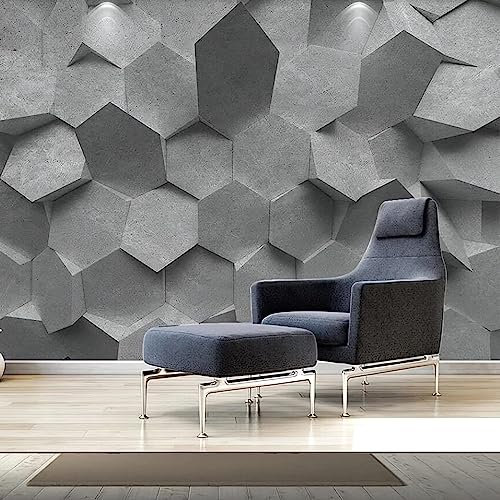 GIVLWF Papier Peint Mural de Hexagone Irrégulier Gris Moderne, Style Industriel Géométrique Déco de La Maison - Pour Salon Chambre D'enfant Décoration Murale 200 x 140 cm