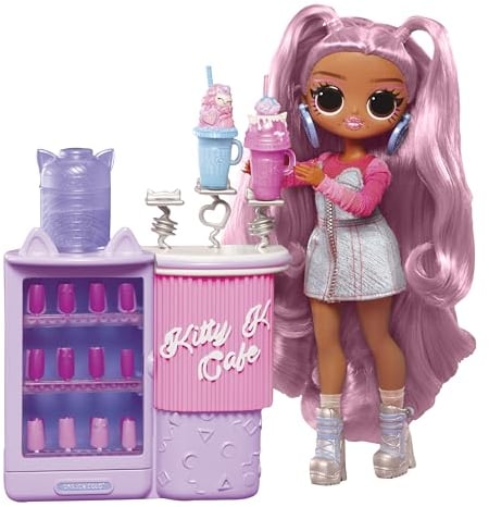 L.O.L. Surprise! OMG Sweet Nails - Kitty K Café - Avec 15 Surprises dont du Vrai Vernis à Ongles, des Press On Nails, des Autocollants, des Paillettes, 1 Poupée Mannequin et Plus - À Partir de 4 Ans