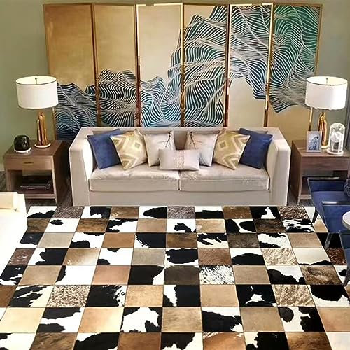 R&RENXIA Tapis Classique en Peau de Vache véritable pour la Maison, Le Salon, Fait à la Main, en Patchwork de Fourrure de Vache, pour Chambre à Coucher, décoration Occidentale,90cm×120cm