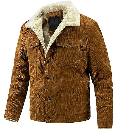 ORANDESIGNE Giacca di Jeans da Uomo in Velluto Spesso Jacket Militare da Cowboy in Pile Invernale Caldo Capispalla Multi Tasche Invernale Parka Cappotto B Marrone L