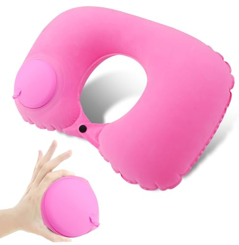 Oreiller De Voyage Gonflable, Coussin De Cou Pour Voyage, Oreiller Gonflable En Forme De U Portable, Coussin De Nuque Gonflable, Oreiller Gonflable Pliable En Forme De U, Oreiller Gonflable(Rose)
