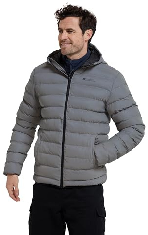 Mountain Warehouse Seasons Reflektierende Gefütterte Herrenjacke – Wasserabweisende Jacke mit durchgehendem Reißverschluss und Seitentaschen – Ideal für Herbst, Winter Silber Small