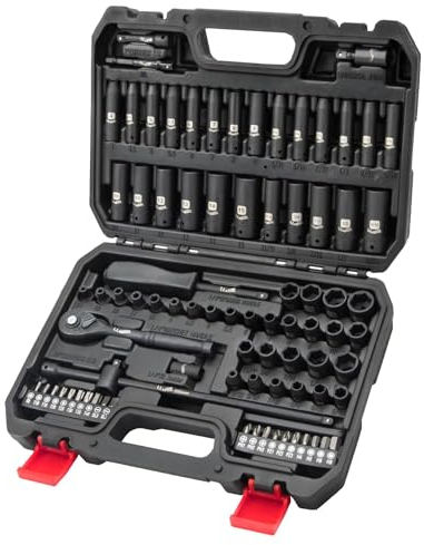 LLNEDL Juego de llaves de vaso de 1/4 pulgadas, juego de 83 llaves de impacto métricas y SAE de 4-15 mm, 5/32-9/16 pulgadas, kit de llaves de vaso CR-V profundas y poco profundas de 6 puntos con mango