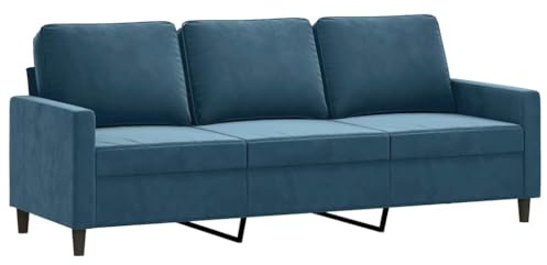 vidaXL Sofa 3-Sitzer, Loungesofa Couch mit Armlehnen Rückenkissen, Wohnzimmersofa Designsofa mit Metallgestell, Sitzmöbel Dreisitzer, Blau Samt