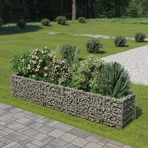 BaraSh Gabionen-Hochbeet Verzinkter Stahl 270×50×50 cm Garden Bed Pflanzkasten Hoch