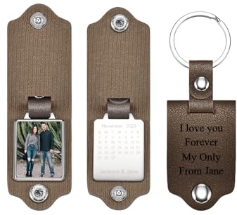 Zysta Schlüsselanhänger Personalisiert Foto Leder Schlüsselanhänger mit Bild Gravur Dog Tag Kalender Keychain für Herren Damen Personalisierte Geschenk (Braun)