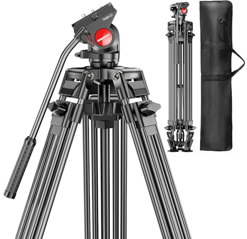 CAMBOFOTO Trépied vidéo 188 cm avec tête Fluide à 360°, trépied Professionnel en Aluminium à Usage intensif pour appareils Photo et caméscopes Canon Nikon (Poids 4,1 kg, Charge maximale 9 kg)