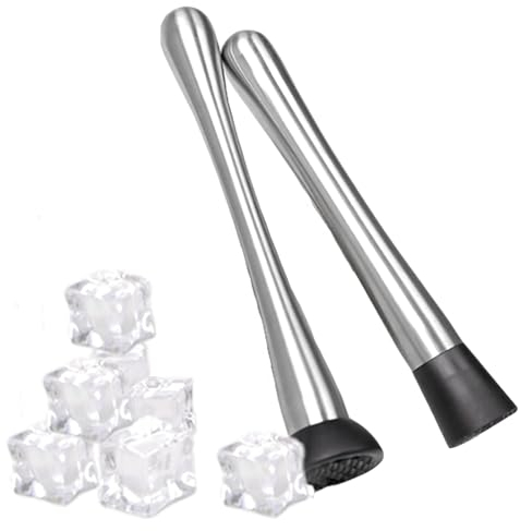 Gativs Maja de acero inoxidable 2 Piezas Mortero para Cócteles Cóctel Bebida Muddler Cóctel Trituradora de Hielo 20CM Acero Inoxidable Cóctel Muddler para Cocinas Bares