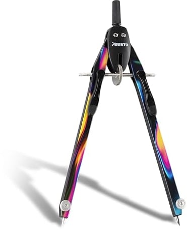 Aristo AR552815-24 BTS Schnellverstellzirkel mit unverstellbaren Zirkelschenkeln (Kreise bis 340mm Durchmesser, Zinkdruckguss, 2 Ersatzminen und Ersatznadel) dark iris