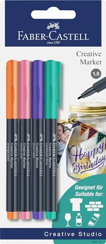 FABER-CASTELL 160704 - Creative Marker Set, 4 Permanent Marker, Stifte Set für Papier, Glas, Kunststoff uvm.