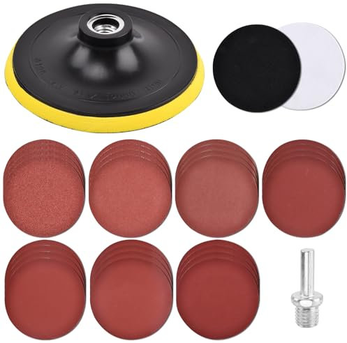Angle Grinder Sanding Disc, 74Pcs 5 Inch Angle Grinder Attachments Hook and Loop Backing Pad with Sanding Discs and Foam Buffering Pads, 5/8-11 Threads 80/120/240/320/600 Grit(as shown)