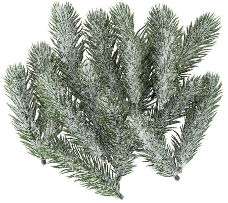 Ideen mit Herz Deko-Tannenzweige | grün| beschneit | 10 cm lang | 15 Stück | künstliche Tannenzweige mit Schnee | Adventskranz-Deko | Tannengrün