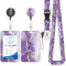 Porte-Cartes En Marbre, Badge D'Identification, Porte-Cartes En Marbre, Cordon Détachable avec Pince Rétractable pour Porte-CléS, Cartes Nominatives, Cartes de Porte, Cartes D'Identité(Violet)