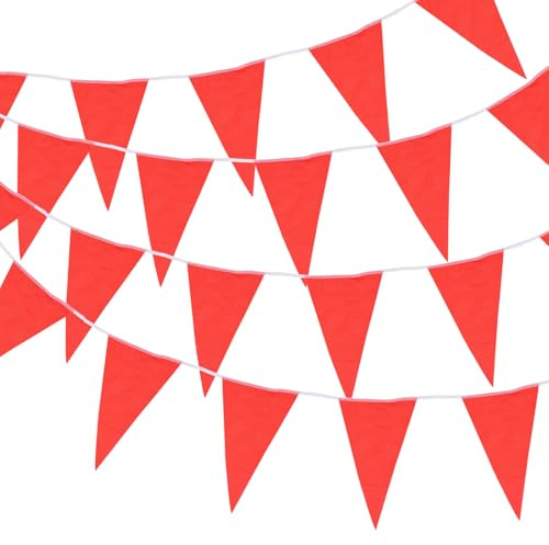QUARKZMAN 30M/50ft Rosso Bandiera Striscione Cordoncino Appeso con 30pz Bandiere Triangolari Bandierine per Giardino Esterno Matrimonio Festa Compleanno
