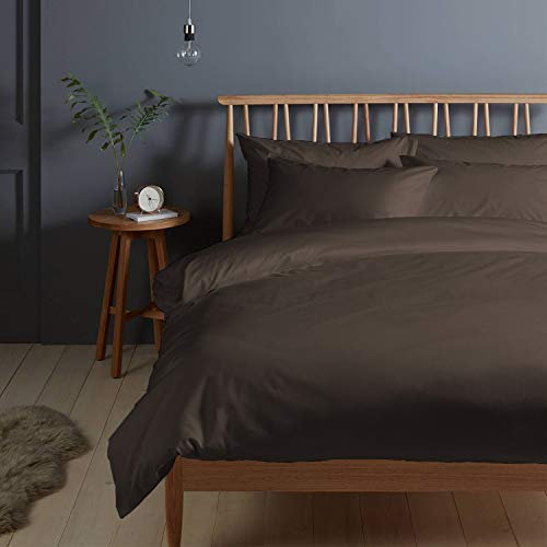 Pizuna 400 Fadenzahl aus Baumwolle Bettwäsche Dunkel Braun, 100% Langstaple Baumwolle Bettbezug und Kissenbezug, 100% Baumwolle Mako Satin 2-Teilig Bettwäscheset 200x210 + 65x65 Dunkel Braun