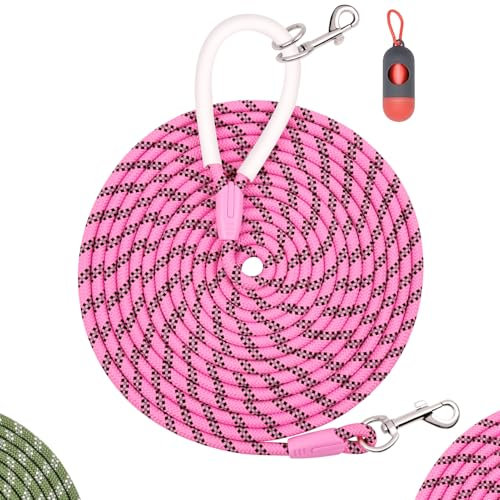 JoyfulPaws Rückrufleine für Hunde 1,8 m, 3 m, 6 m, 9 m, komfortabler Silikongriff, reflektierend, kein Verheddern, für kleine, mittlere, große Hunde, ideal für Spaziergänge, Camping (Rosa, 1.8 mx1cm)