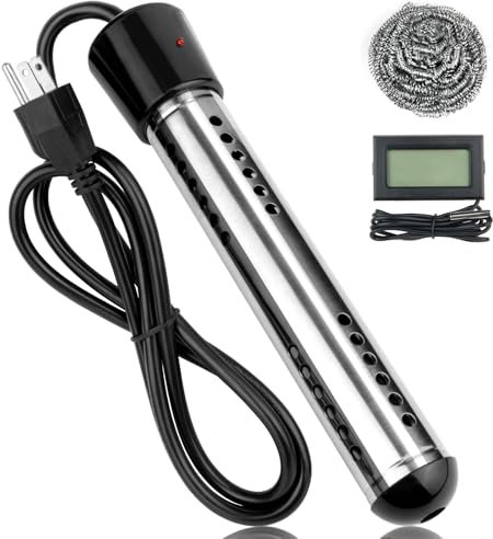NJ FOREVER Immersion Water Heater Electric, 2000W Portable, Rustproof, Lightweight, Black, Submersible, 5 Gallons, 104°F, 5 GPH, Wall Mount, DRSB Model