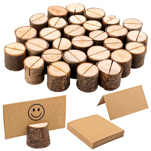 VMUTGA 30 Pièces Porte Carte Bois, Bois Naturel Support Photo Carte, Porte Menu Mariage en Support Stabil Porte Photo Mariage Comme Décoration