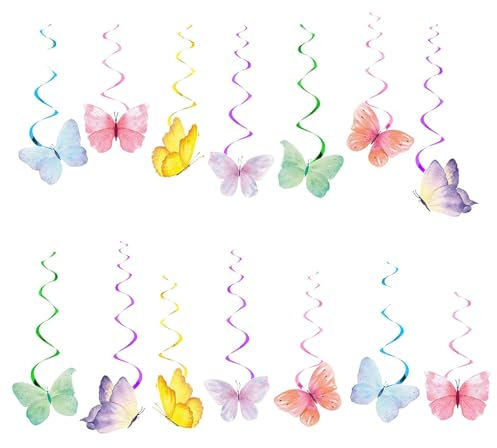 28 Stück Schmetterling Hängende Wirbel Dekoration Geburtstagsdeko Mädchen Party Spiele Mardi Gras Zubehör Fensterdeko Hochzeitsdeko 7 Farben