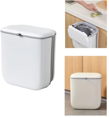 Gluhbirnen Wall Mounted Waste Bin Kitchen, 16.5L, White Plastic Rectangular Bin With Lid, Suitable for Kitchen Cabinets, Camping, Bathroom, Office