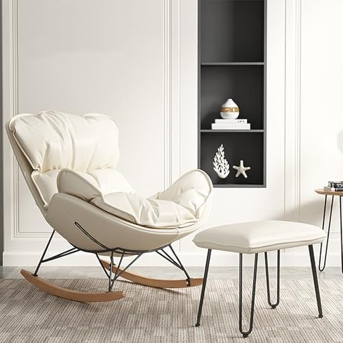 Chaise moderne en forme de lune avec repose-pieds et bascule, confortable pour chambre à coucher avec fonction anti-basculement et coussin résistant à l'eau, idéal pour terrasse, jardin, salon et