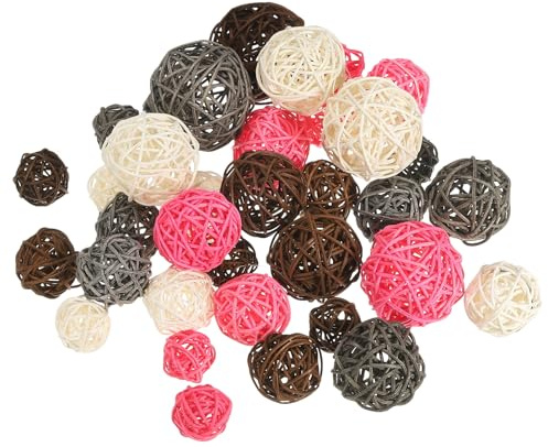 PATIKIL 36 Stück Dekokugel Rattan Weiß/Rosa/Grau/Braun 2,4 2 1,6 1,2 | Dekorative Weidenrattanbälle, für Mittelstück Schalen Wohnkultur, 4 Größen
