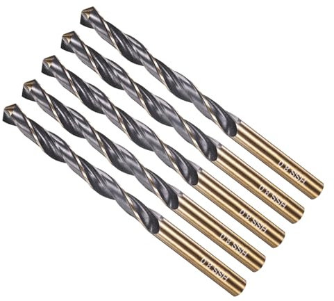 METALLIXITY Drill Bit (8mm) 5Pcs, 4341 High-Speed Steel Straight Shank 118° Black and Gold Finish for Copper Aluminum Wood Plastic Medium Hard Metal